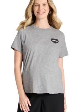 Isabel Maternity Gray Short-Sleeve Mama Crewneck Tee